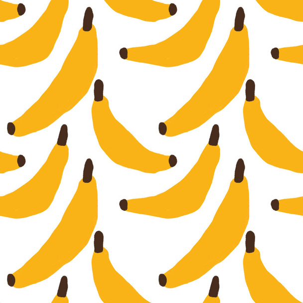 Pattern of hand drawn yellow bananas. Creative collage modern fruits seamless pattern. Fashion template with banana for textiles, printing, clothing, packaging, decor and wallpaper. Exotic fruits - Photo, image