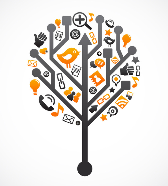 Social network tree with media icons - Vector, Image