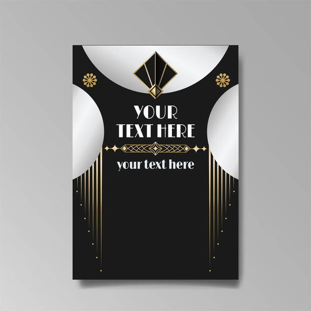 Art Deco A4 page template, retro style for web and print, city and the lights pattern with golden lines. Modern design for menu or flyer, luxury gentle design - Vektör, Görsel