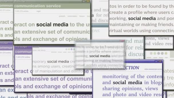 Bilgisayar ekranında sosyal medya ve kişisel iletişim ağı olan pencereleri aç. Medya boyunca haber başlıklarının soyut konsepti. Kusursuz ve döngülü ekran canlandırması. - Video, Çekim