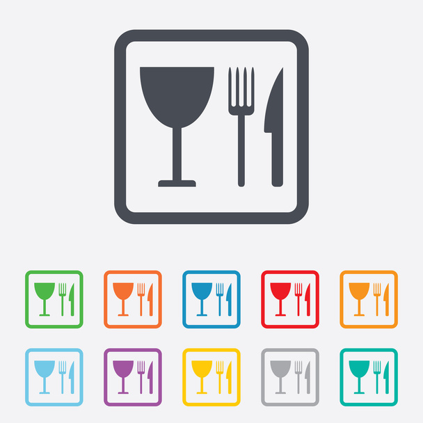 Eat sign icon. Knife, fork and wineglass. - Vector, Image
