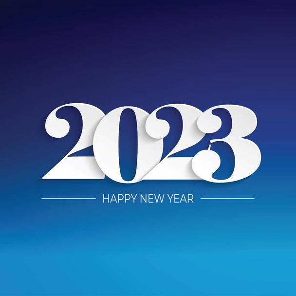 Boldog új évet 2023 fehér számok papír vágott stílus egy kék háttér vektor illusztráció - Vektor, kép