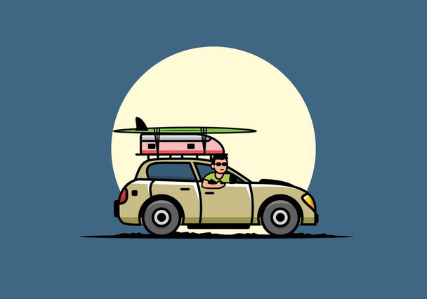 ilustrační design muže jedoucího na autě na dovolenou - Vektor, obrázek