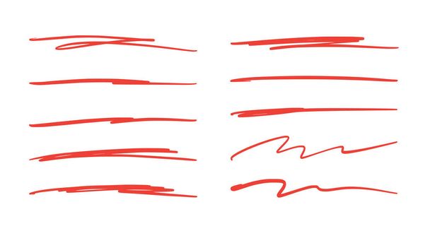 Red brush stroke underline. Marker pen highlight stroke. Vector swoosh brush underline set for accent, marker emphasis element. - Vector, Image