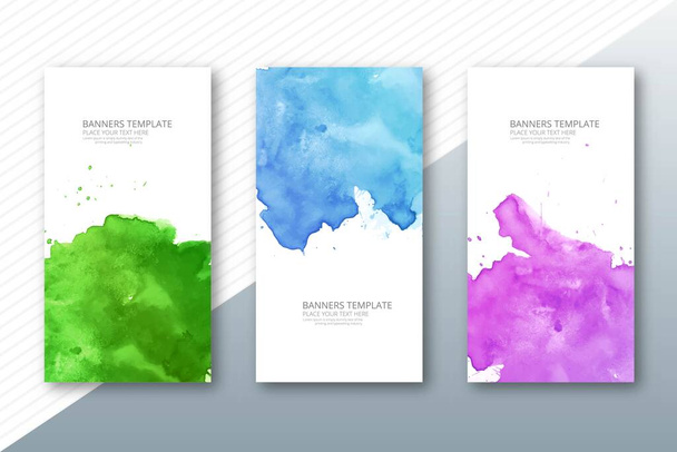 Abstract banner set watercolor colorful paint splash design - Vector, Image