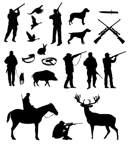 hunting silhouettes - Vector, Image