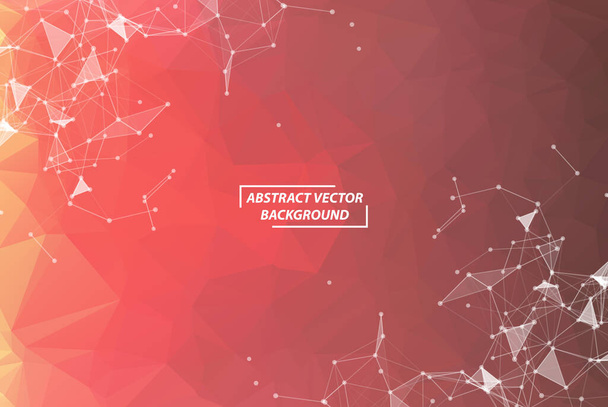 Abstract Red Polygonal Space Background with Connecting Dots and Lines.  Connection structure. Vector science Futuristic HUD background. - ベクター画像