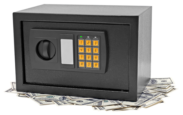 Metal safe is on hundred dollar bill. - Photo, Image