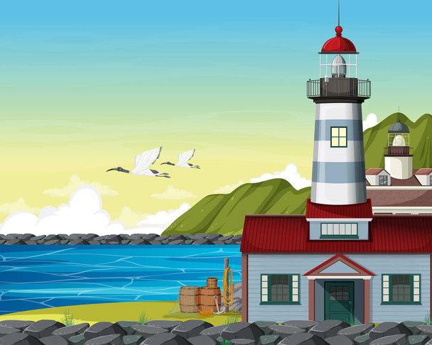 Lighthouse on the coast illustration - Vetor, Imagem