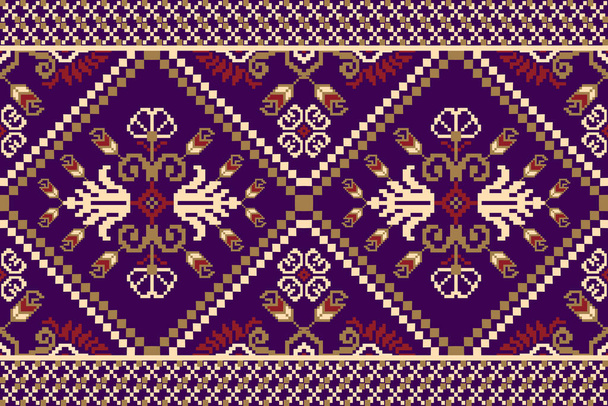 Magnifique broderie tricotée.motif oriental ethnique géométrique traditionnel sur fond violet.Style aztèque, abstrait, vecteur, illustration.design pour texture, tissu, vêtements, emballage, scrapbook, tapis. - Vecteur, image
