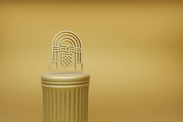 Beautiful abstract illustrations golden Vintage Jukebox music symbol icons on a golden column and wonderful background. 3d rendering illustration. Background pattern for design.  - Photo, Image
