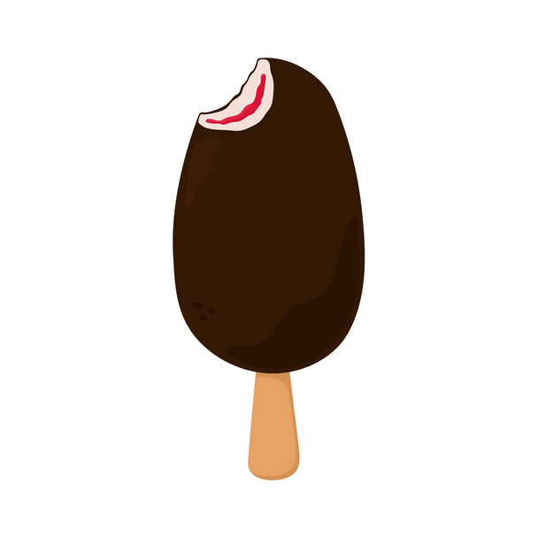 Popsicle con cobertura de chocolate y mermelada dentro. Se puede utilizar para póster, impresión, tarjetas y decoración de ropa, para el diseño de alimentos y el logotipo de la tienda de helados. - Vector, imagen