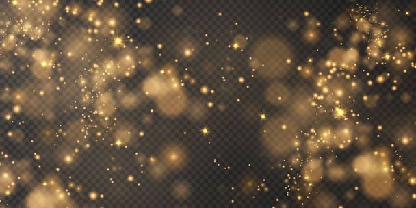 クリスマスがゴールデンライトを落とす. 魔法抽象的なゴールドダストとグレア. お祝いクリスマスの背景. ライトダスト  - ベクター画像