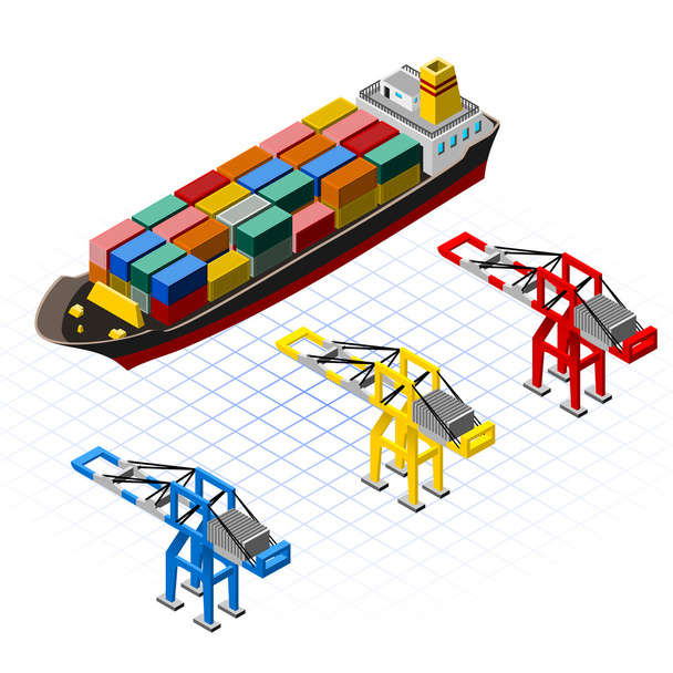 Isometric Ship with Cranes - Vector, Image
