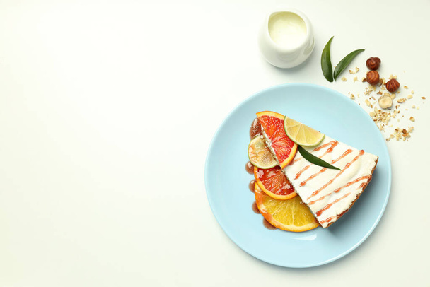 Concept of tasty dessert with meringue pie with citrus, space for text - Fotó, kép