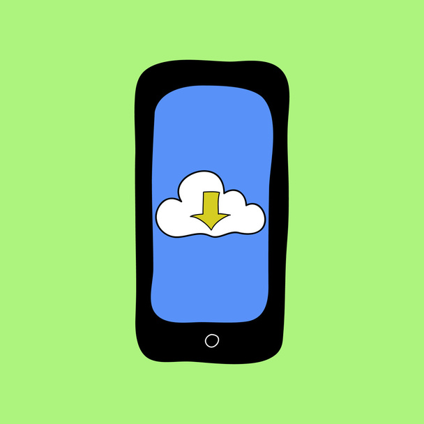 Doodle style phone with cloud downloading - Vetor, Imagem