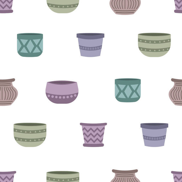 Seamless pattern with empty multicolored vector ceramic pots - Vector, Image