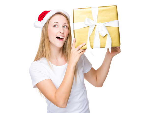 Woman with Christmas gift box - Фото, изображение