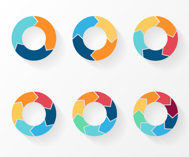3, 4, 5, 6, 7, 8 circle arrows for infographic, diagram, graph, presentation and chart. Business concept with options, parts, steps or processes. - Vektori, kuva