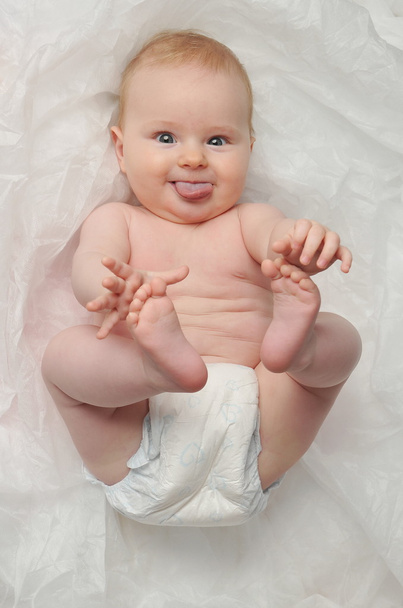 7 month baby girl in diaper - Photo, Image