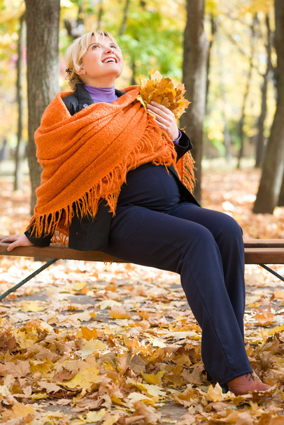 pregnant woman in autumn park - Foto, Imagem