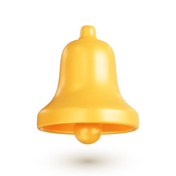 Notification bell icon. Yellow bell, the concept of a new message notification in social networks, instant messengers or email. Realistic 3d vector illustration isolated on a white background - Vector, Image