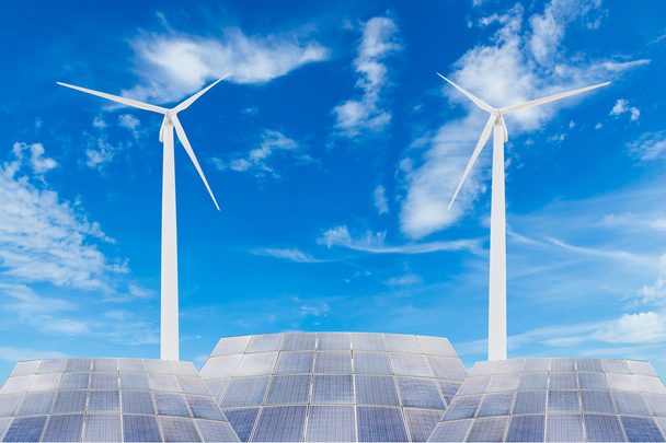 Solar panels and wind turbine - Photo, Image