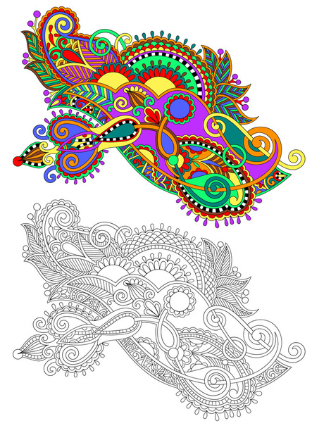 original hand draw line art ornate flower design - Vetor, Imagem