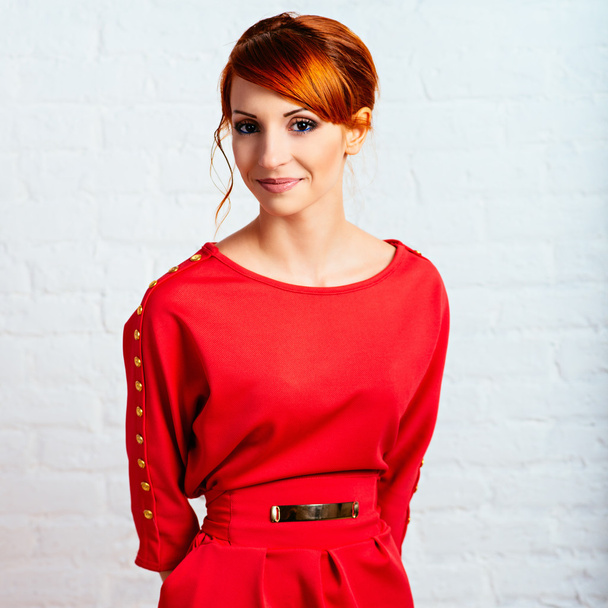 woman posing in red dress - Фото, зображення