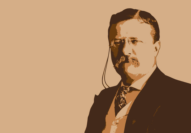 Piirretty muotokuva Theodore Roosevelt, kuuluisa amerikkalainen poliitikko, Yhdysvaltain presidentti - Vektori, kuva