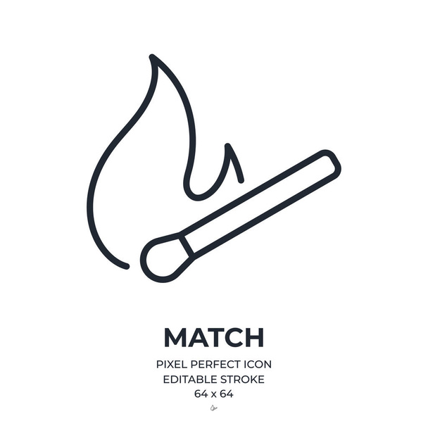 Lit match editable stroke outline icon isolated on white background flat vector illustration. Pixel perfect. 64 x 64. - Vector, Image