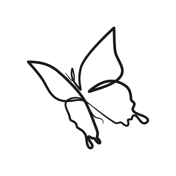 蝶の連続的な1行のアート図面。単線ミニマリズム設計 - ベクター画像
