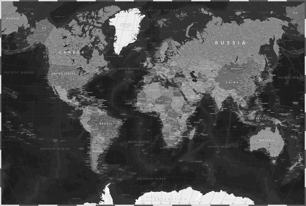 Mapa do Mundo Black Dark Political - Ilustração detalhada vetorial - Vetor, Imagem