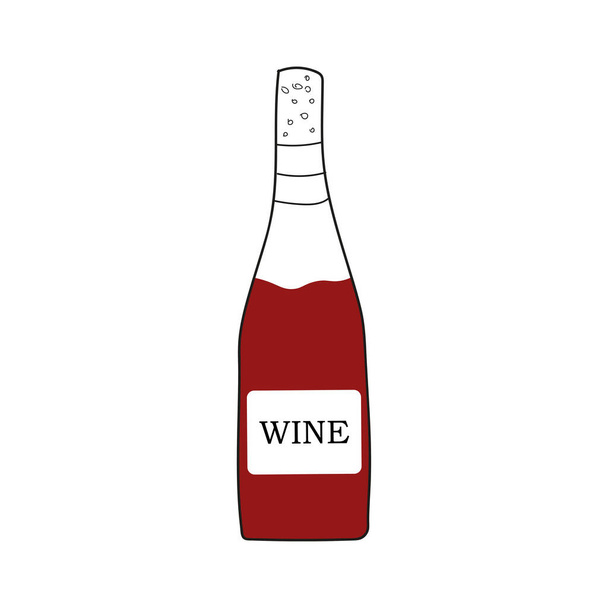 Vino tinto en botella doodle vector illustration.Red vino en estilo plano - Vector, imagen