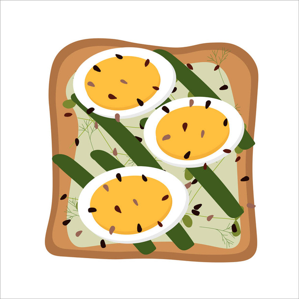 Toast mit gekochtem Ei, Spargel bestreut mit Sesam zum Frühstück. Sandwich-Vektor flache Abbildung - Vektor, Bild