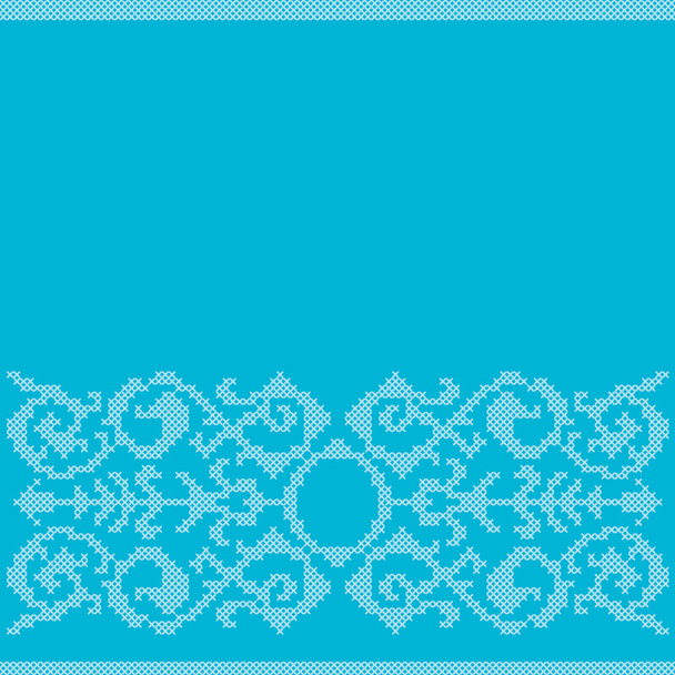 Σταυρό βελονιά κεντήματα στολίδι μπλε φόντο του χαρτιού καλύπτεται  - Διάνυσμα, εικόνα