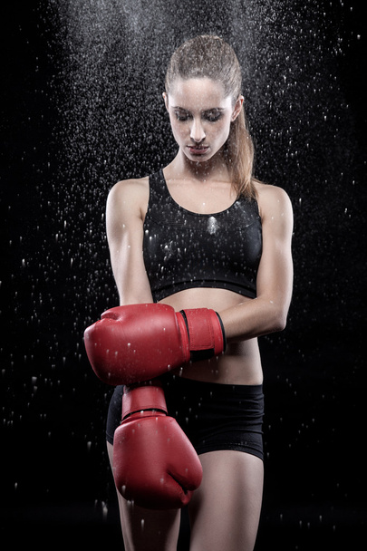Beautiful woman wearing boxing gloves - Photo, Image