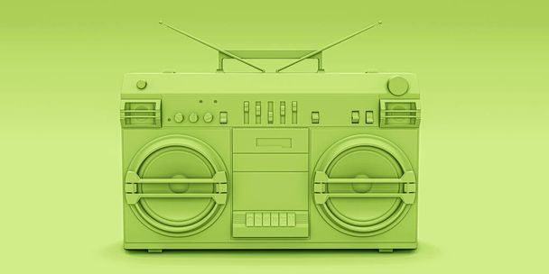 green boombox isolated on green background 3d illustration - Photo, Image