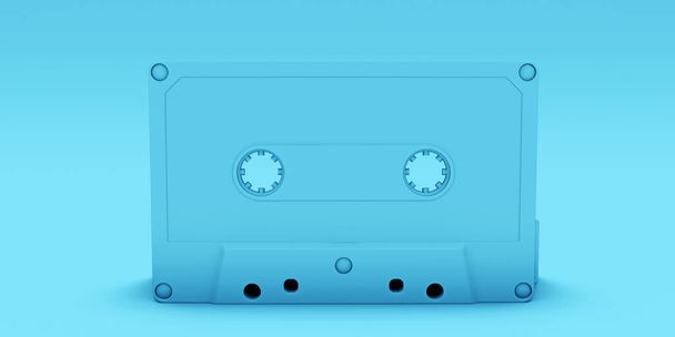 cinta de casete azul aislado sobre fondo azul 3d ilustración  - Foto, Imagen