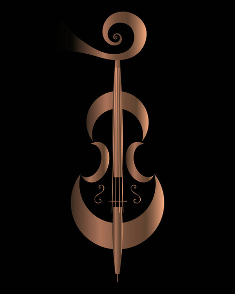 Musical illustration, elegant golden harp on a black background. Logo for music concerts, poster - Vector, Image