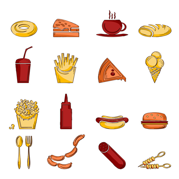 Fast food pictogram schets - Vector, afbeelding