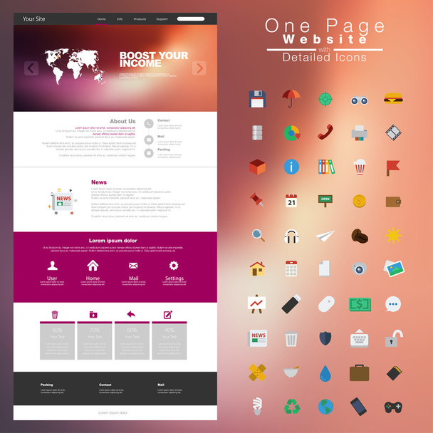 One page website design template. All in one set for website des - Διάνυσμα, εικόνα