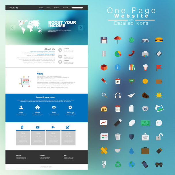 One page website design template. All in one set for website des - Vettoriali, immagini