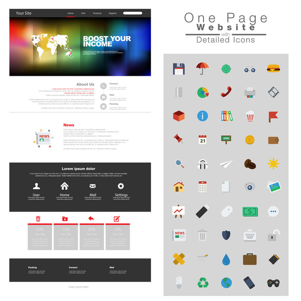 One page website design template. All in one set for website des - Διάνυσμα, εικόνα