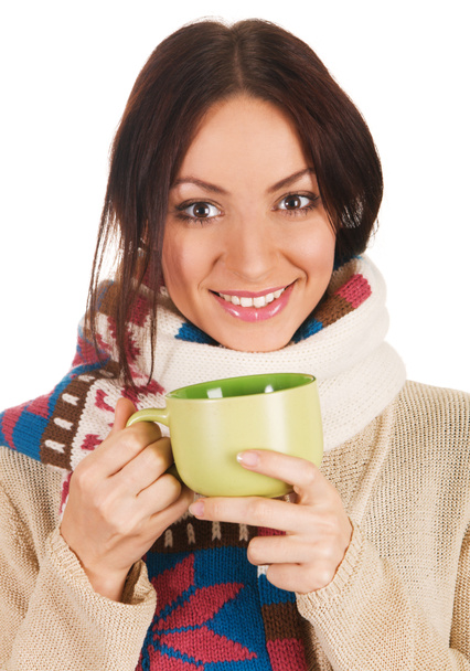 junge schöne Frau mit einer Tasse Tee - Foto, Bild