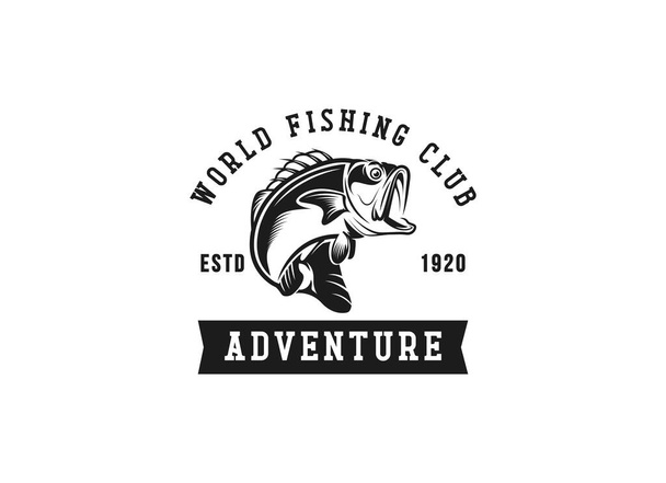 Mostro pesce emblema logo. Modello di design logo di pesca. - Vettoriali, immagini