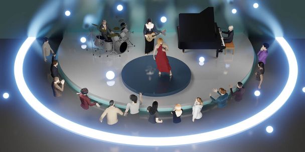 Аватары концертов Metaverse и выступления онлайн-музыки через очки VR в мире 3D-иллюстраций Metaverse - Фото, изображение