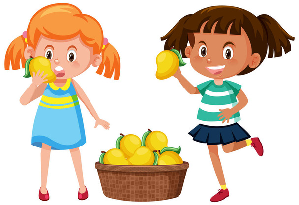 Two girls holding mangoes  illustration - Vektor, Bild