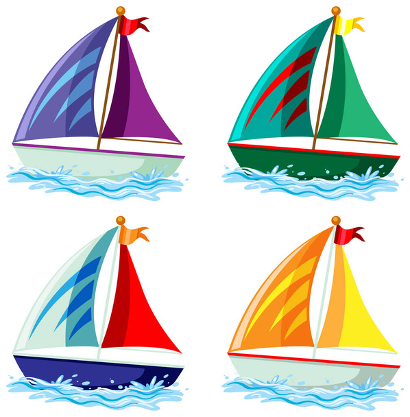異なる色のイラストで帆船のセット - ベクター画像