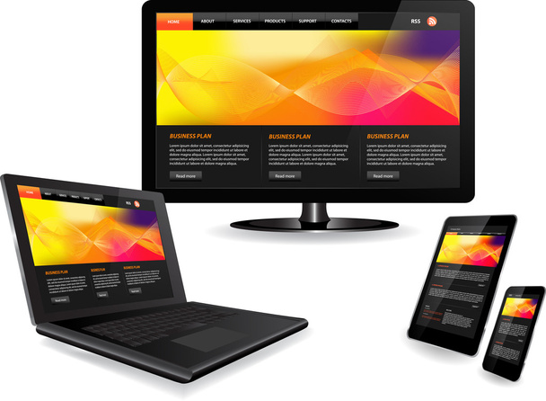 Website template on multiple devices - Διάνυσμα, εικόνα